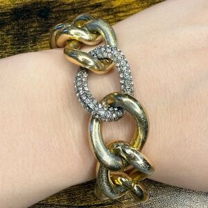 Gold Chain Bracelet with Pave Crystal Link